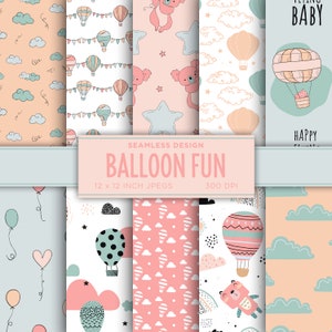 Balloon Fun Seamless Digital Paper Baby Shower Digital Paper Pink Blue Green Baby Boy Baby Girl Gender Neutral Patterns - INSTANT DOWNLOAD