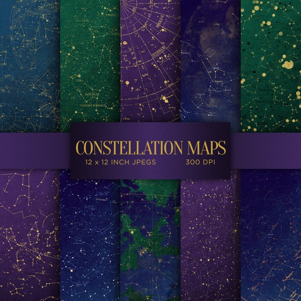 Constellation Maps Digital Paper Celestial Digital Paper Antique Maps Digital Paper Gold Stars Patterns - INSTANT DOWNLOAD