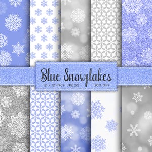 Blue Snowflakes Digital Paper Snow Snowflake Digital Paper Ice Frozen Glitter White Colors Digital Paper Patterns - INSTANT DOWNLOAD