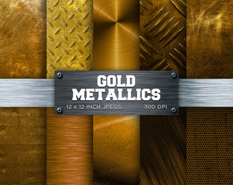 Gold Metallics Digital Paper Brushed Metal Brass Digital Paper Metallic Textures Backgrounds Patterns - INSTANT DOWNLOAD