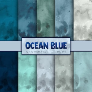 Ocean Blue Textures Digital Paper Dark Watercolour Blues Digital Paper Sea Pale Blue Colors Digital Paper Patterns - INSTANT DOWNLOAD