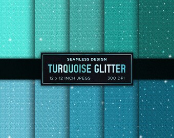 Turquoise Glitter Seamless Digital Paper Metallic Digital Paper Teal Green Sparkle Textures Patterns Scrapbooking - INSTANT DOWNLOAD