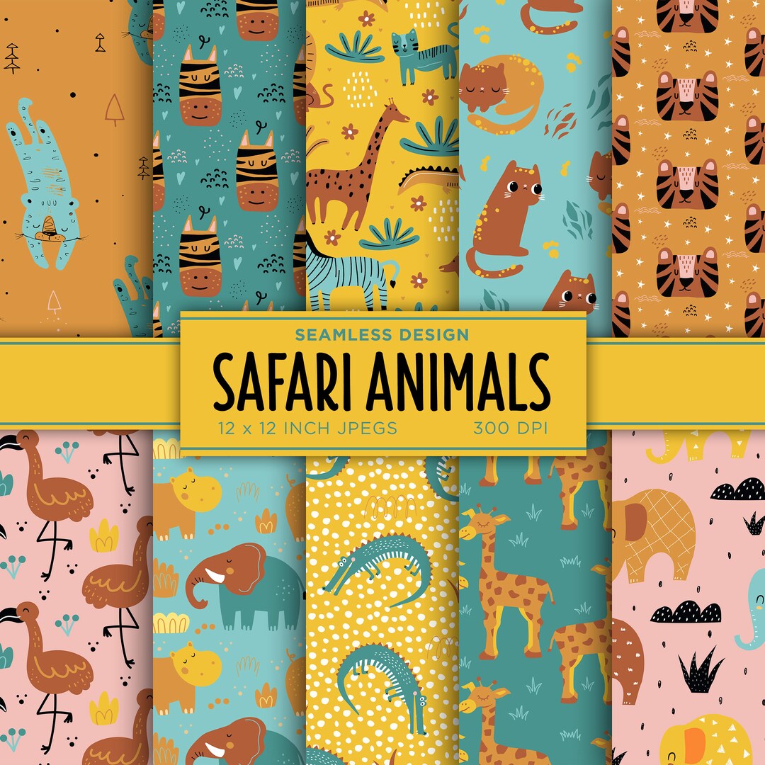 Safari Animals Seamless Digital Paper Animal Prints Zebra Tiger ...