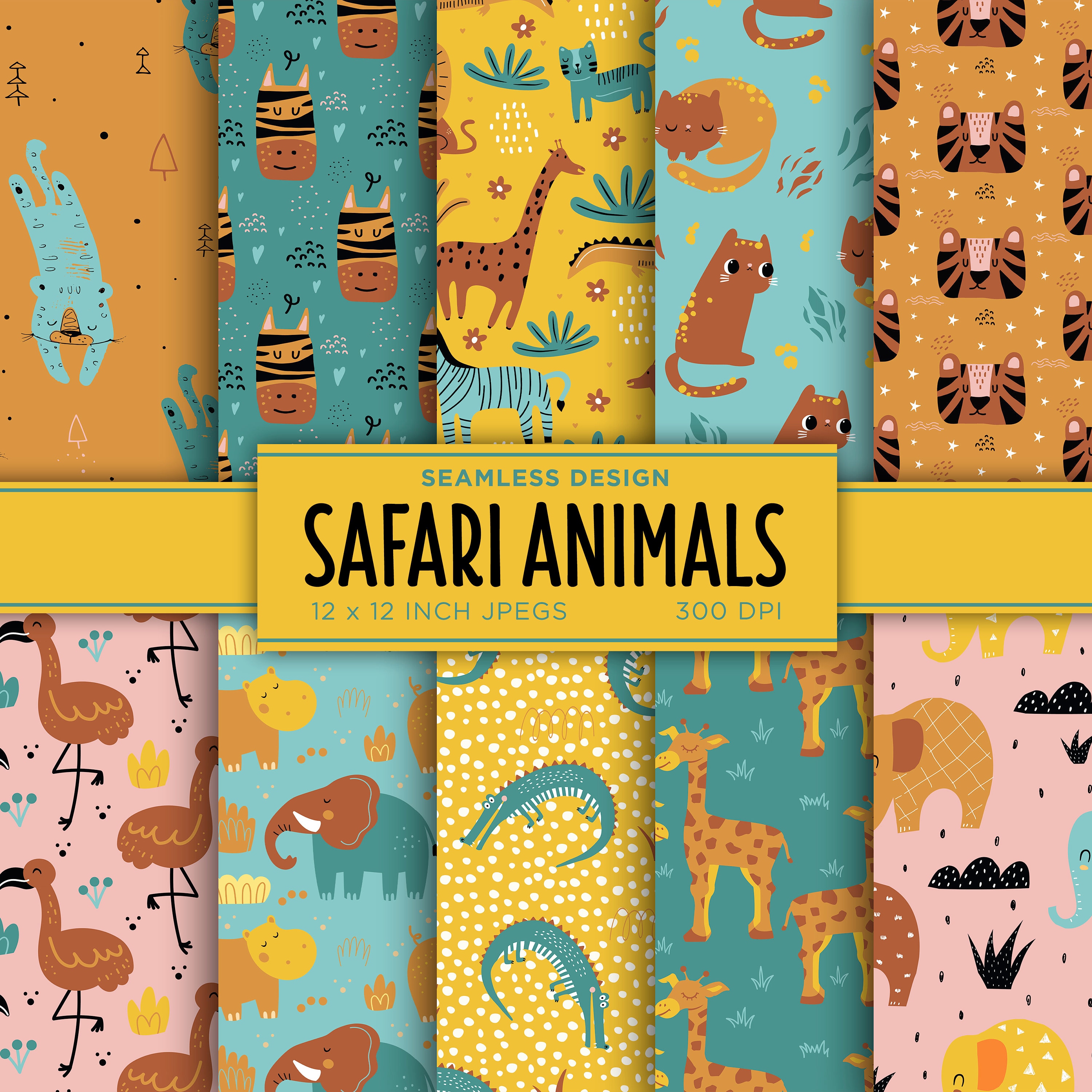 Safari Animals Seamless Digital Paper Animal Prints Zebra Tiger ...