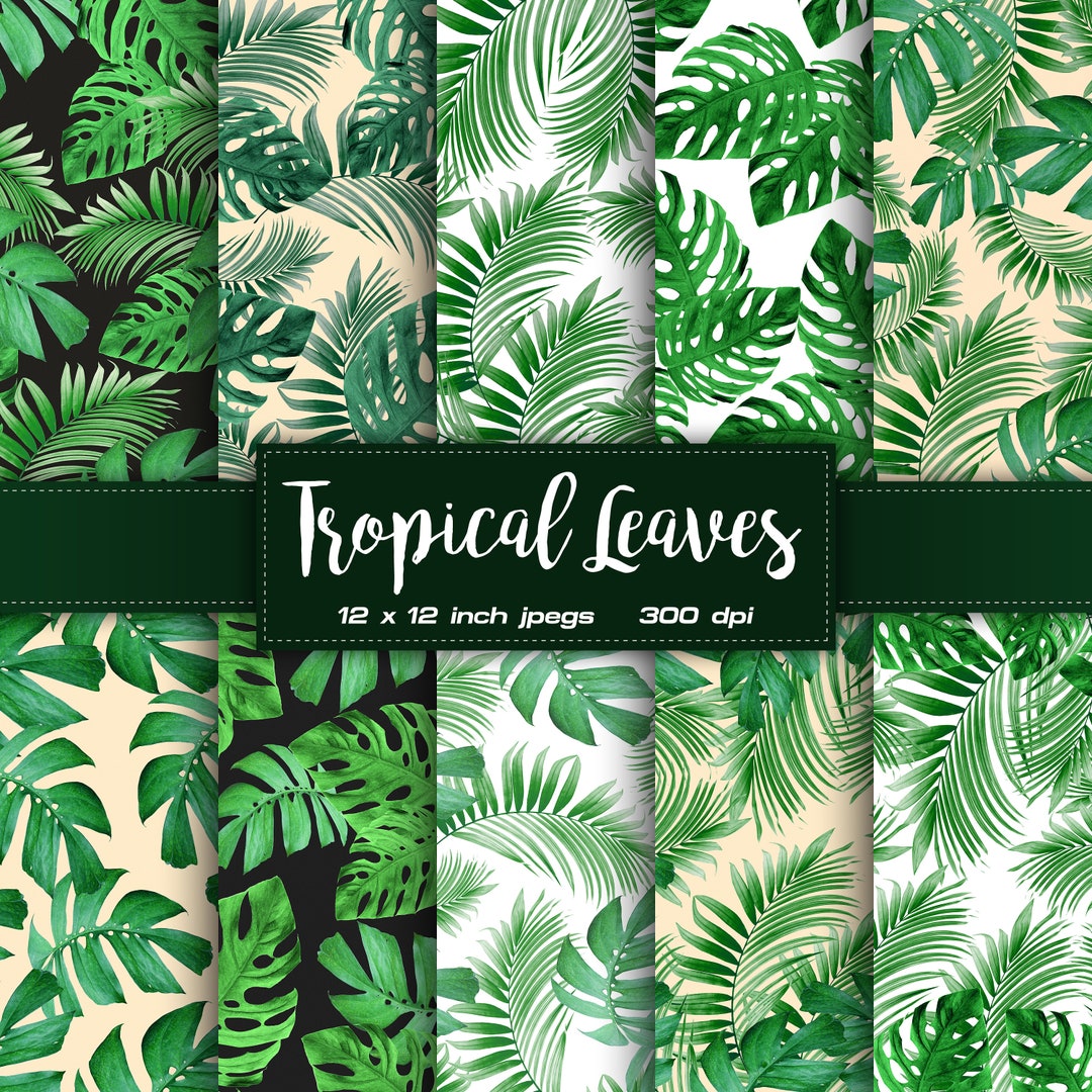 Tropical Leaves Digital Paper Exotic Digital Paper Palm Colors Digital ...
