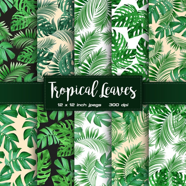 Tropical Leaves Digital Paper Exotic Digital Paper Palm Colors Digital Paper Patterns - INSTANT DOWNLOAD