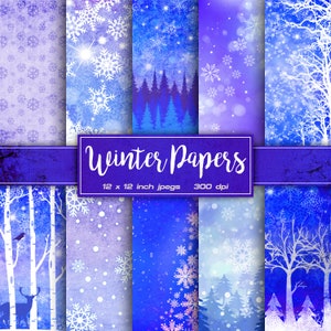 Winter Digital Paper Snow Snowflake Digital Paper Ice Frozen Dark Blue White Colors Digital Paper Patterns - INSTANT DOWNLOAD