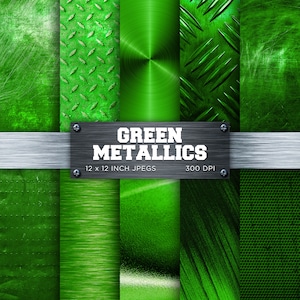 Green Metallics Digital Paper Brushed Metal Brass Digital Paper Metallic Textures Backgrounds Patterns - INSTANT DOWNLOAD