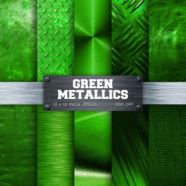 Green Metallics Digital Paper Brushed Metal Brass Digital Paper Metallic Textures Backgrounds Patterns - INSTANT DOWNLOAD