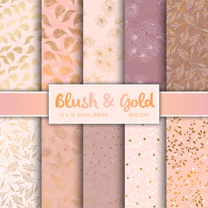 Blush And Gold Digital Paper Leaves Digital Paper Shabby Chic Pink Peach Digital Paper Patterns - INSTANT DOWNLOAD