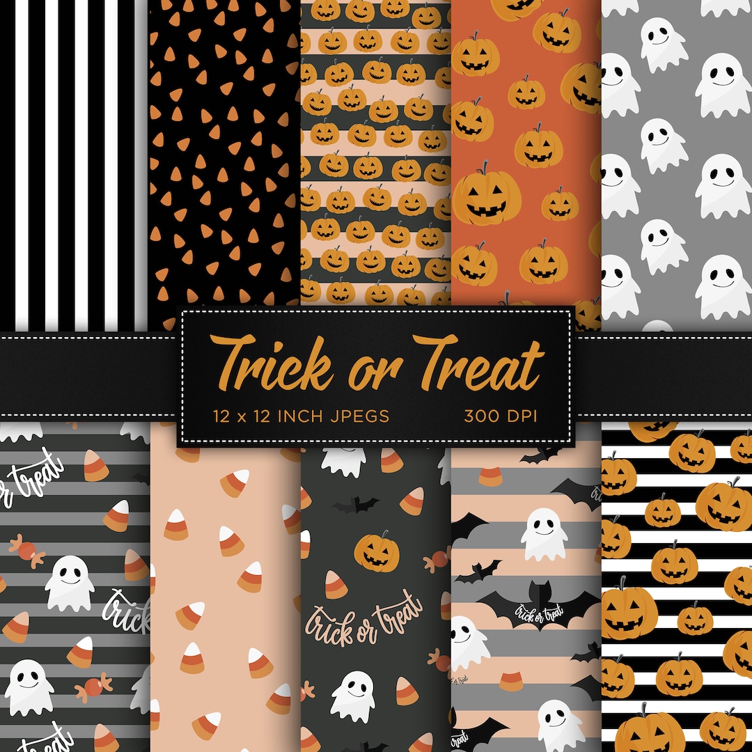 Trick or Treat Halloween Digital Paper Bats Ghosts Digital Paper Sweets ...