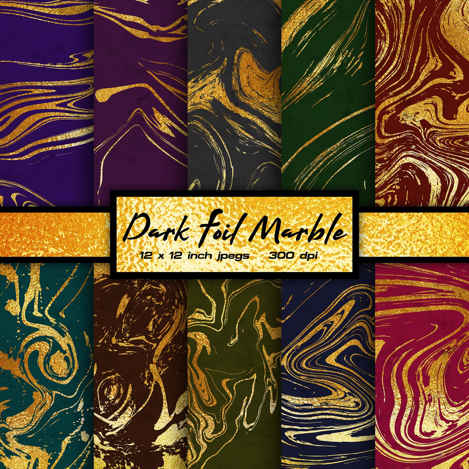 Dark Foil Marble Gold Digital Paper Liquid Digital Paper Metallic ...