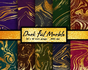 Dark Foil Marble Gold Digital Paper Liquid Digital Paper Metallic Digital Paper Glitter Patterns - INSTANT DOWNLOAD