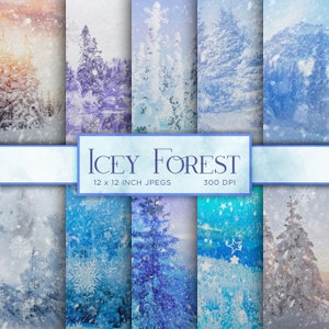 Icey Forest Digital Paper Snow Snowflake Digital Paper Ice Frozen Blue White Trees Colors Digital Paper Patterns - INSTANT DOWNLOAD