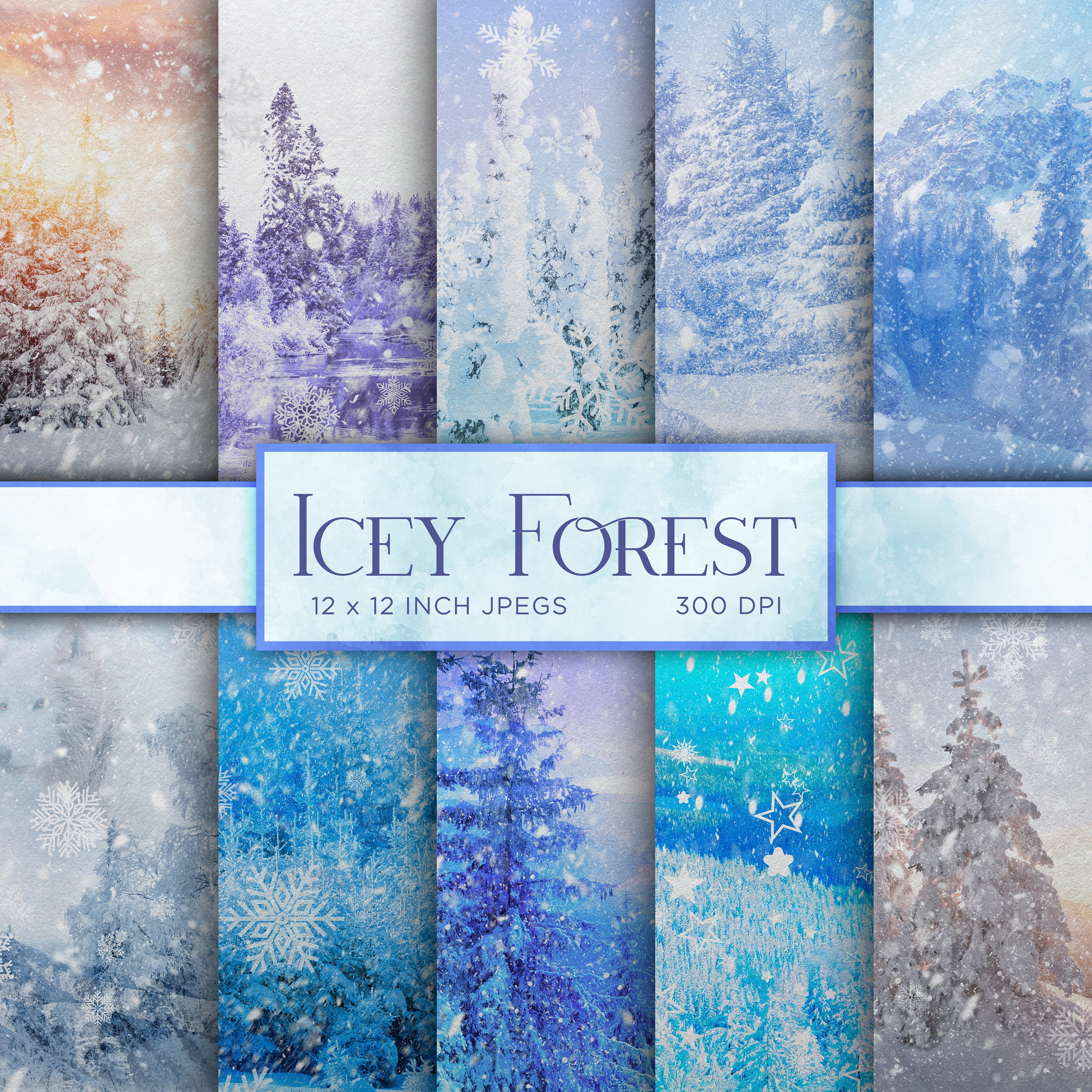 Icey Pattern Icey Forest Digital Paper Snow Snowflake Digital Paper Ice Frozen Blue ...