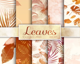 Leaves Digital Paper Fall Digital Paper Harvest Autumn Summer Colors Digital Paper Patterns - INSTANT DOWNLOAD