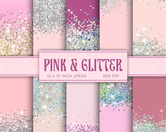 Carta digitale rosa e glitter Carta digitale metallizzata Viola Blush Rose Sparkle Gems PaillettesModelli di texture - DOWNLOAD immediato