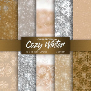 Winter Digital Paper Snow Snowflake Digital Paper Ice Frozen Gold Brown Silver White Colors Digital Paper Patterns - INSTANT DOWNLOAD