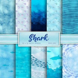 Tiburón papel digital piedra papel digital azul papel digital animales marinos patrones de agua - DESCARGA INSTANTE