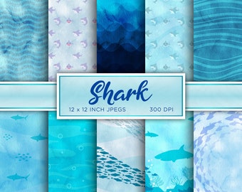 Shark Digital Paper Stone Digital Paper Blue Digital Paper Sea Animals Water Patterns - INSTANT DOWNLOAD