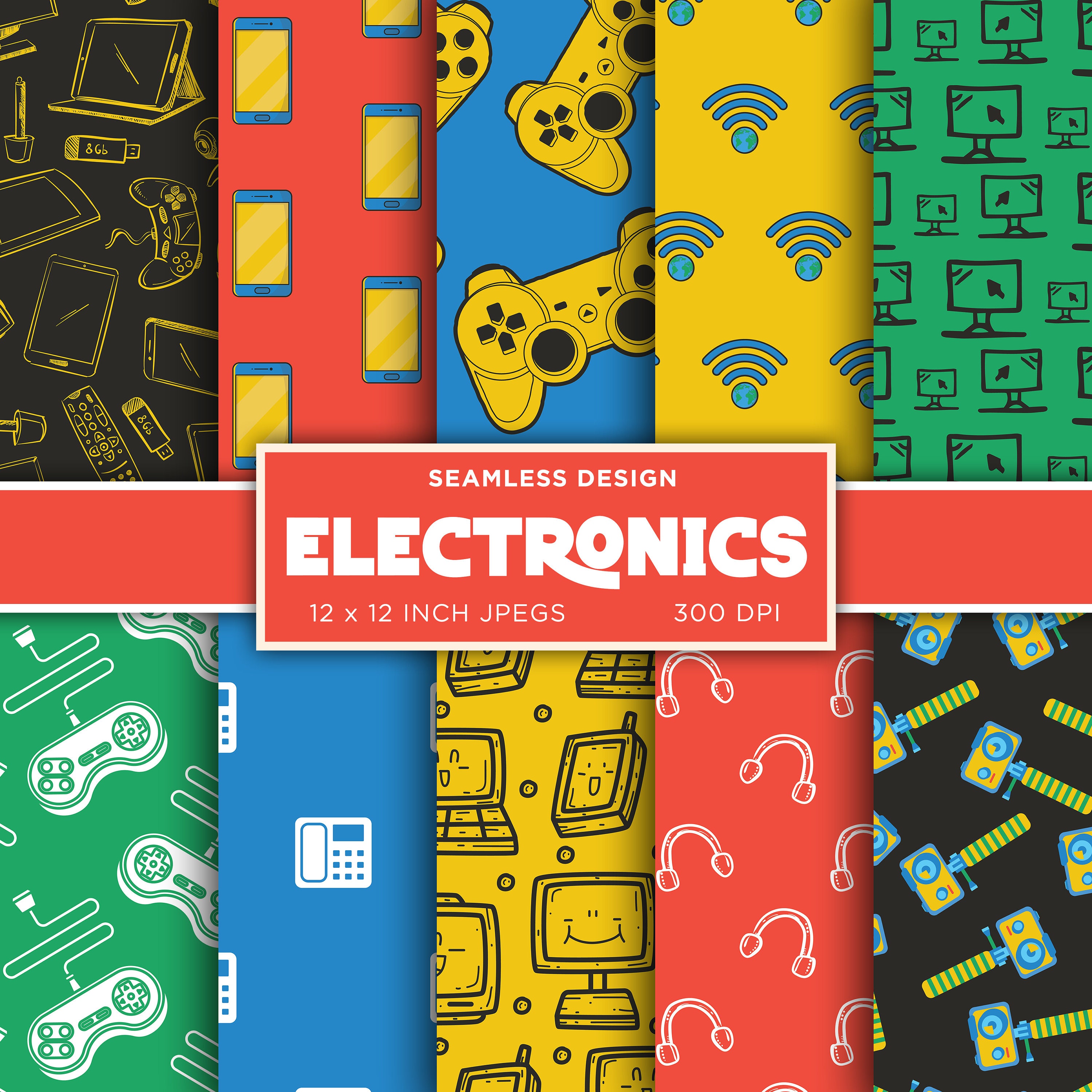 Paper Designs Using Electronics Electronics Seamless Digital Paper Gaming Headphones Mobile Phone ...