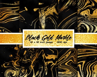 Black Gold Marble Digital Paper Liquid Digital Paper Metallic Digital Paper Glitter Patterns - INSTANT DOWNLOAD