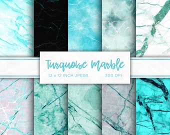 Turquoise Marble Digital Paper Teal Stone Digital Paper Metallic Digital Paper Mixed Colors Patterns - INSTANT DOWNLOAD