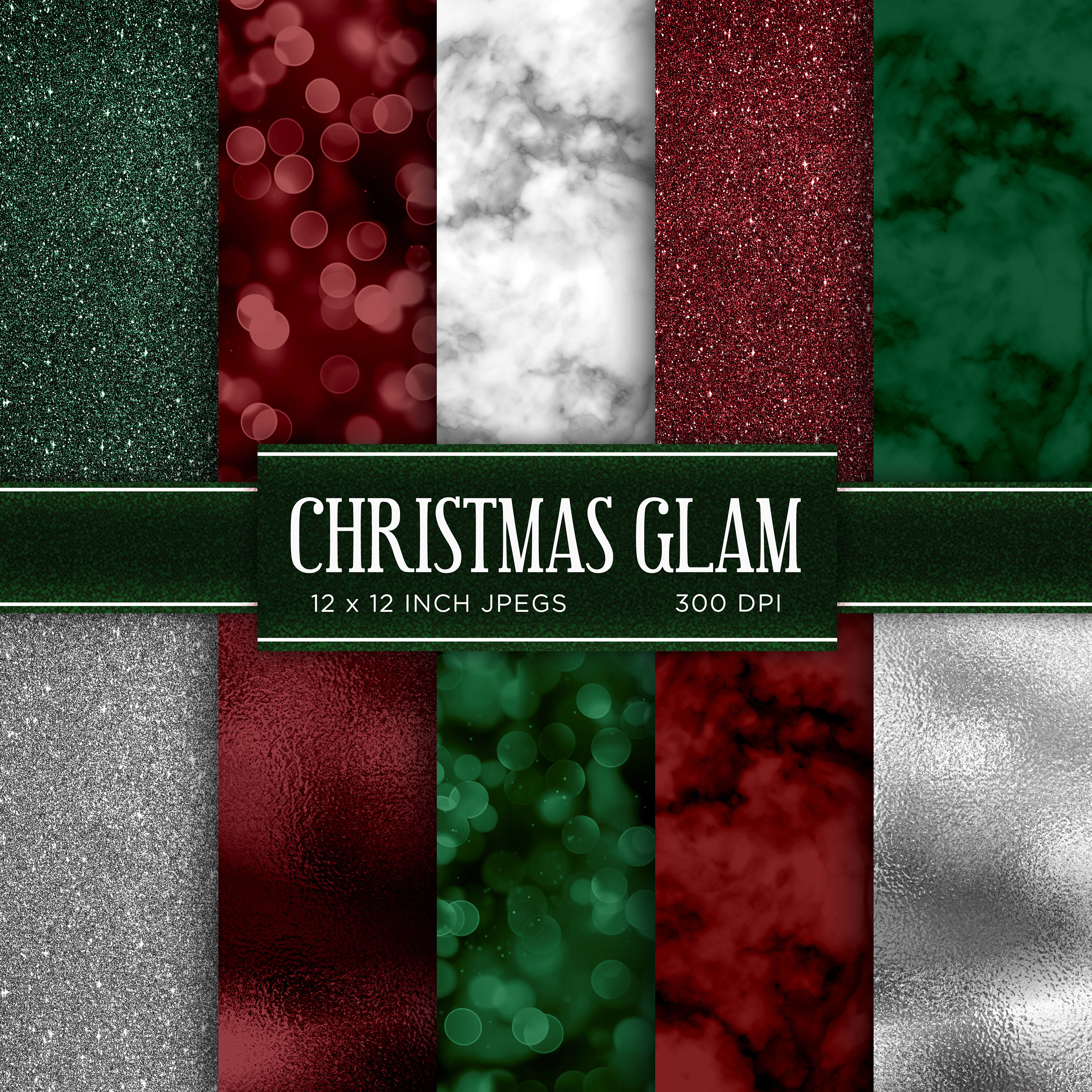 Christmas Glam Digital Paper Bokeh Marble Glitter Digital Xmas Red ...