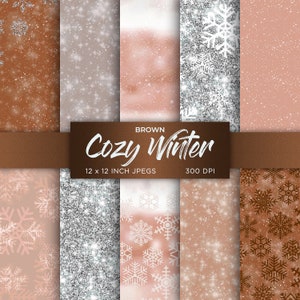 Winter Digital Paper Snow Snowflake Digital Paper Ice Frozen Brown Silver White Colors Digital Paper Patterns - INSTANT DOWNLOAD