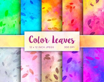 Color Leaves Digital Paper Fall Digital Paper Autumn Colors Digital Paper Patterns - INSTANT DOWNLOAD