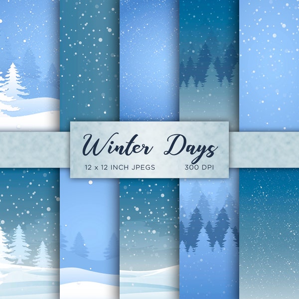 Winter Days Digital Paper Snow Snowflake Digital Paper Ice Frozen Blue White Colors Digital Paper Patterns - INSTANT DOWNLOAD