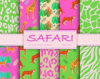 Safari Animal Impresiones Papel Digital Leopardo Tigre Impresión Papel Digital Cebra Jirafa Texturas Fondos Patrones - DESCARGA INSTANTE