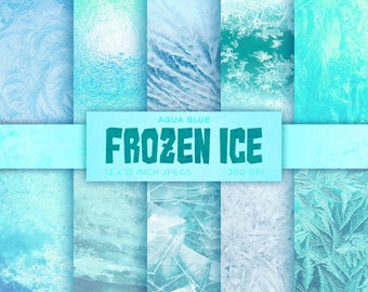 Aqua Blue Frozen Ice Digitaal Papier Icey Snow Icicle Digitaal Papier Frost Groen Wit Kleuren Digitaal Papier Patronen - INSTANT DOWNLOAD