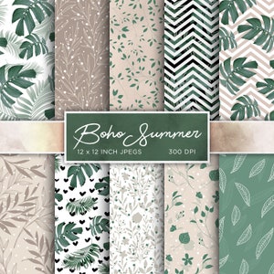 Boho Sommer Digitales Papier Exotisches Digitales Papier Palme Tropische Blätter Digitales Papier Muster - INSTANT DOWNLOAD