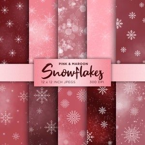 Carta digitale fiocchi di neve rosa e marrone neve invernale carta digitale ghiaccio congelato bordeaux colori bianchi modelli di carta digitale - DOWNLOAD immediato