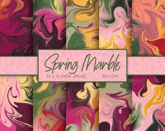 Spring Marble Digital Paper Stone Digital Paper Metallic Digital Paper Green Pink Purple Colors Patterns - INSTANT DOWNLOAD