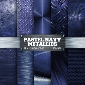 Pastel Navy Metallics Digital Paper Brushed Metal Brass Scrapbooking Blue Metallic Textures Backgrounds Patterns - INSTANT DOWNLOAD