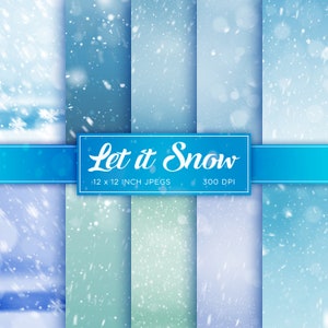 Let It Snow Digital Paper Winter Snowflake Digital Paper Ice Frozen Blue White Colors Digital Paper Patterns - INSTANT DOWNLOAD