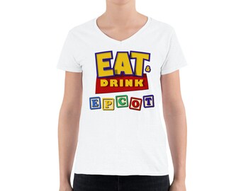 Epcot eten en drinken over de hele Wereldshow Case Disney World Toy Story Women's casual V-hals shirt