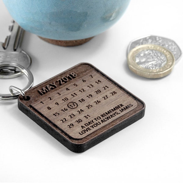 Personalised Day to Remember Engraved Wooden Keyring, Romantic, Eco-Friendly, Valentine's Day, Anniversary, Girlfriend, Boyfriend