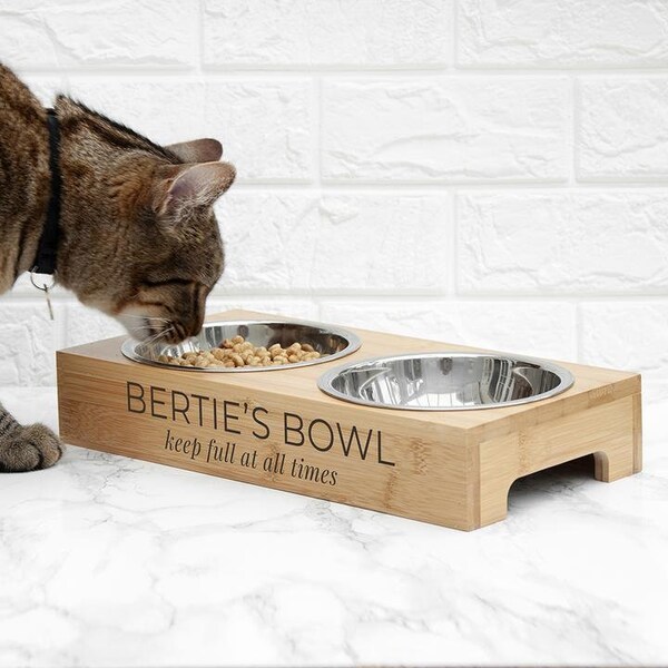 Personalised Engraved Bamboo Dog Bowl and Holder, Cat Bowl, Pet Gifts, Eco-Friendly, No Plastic, Food Storage, Snack Box, Gift for Pet Lover