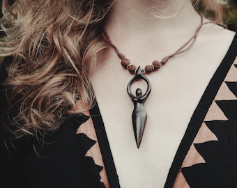 Protection Amulet Necklace – Shaman Talisman with Carved Wood & Natural Beads Jewelry for Ceremony