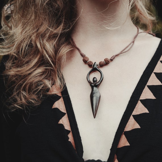 Protection Amulet Necklace: Shamanic Wood Beads - Spiritual Boho Jewelry