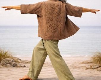 Kimono in cotone stile boho, fatto a mano a Bali, ideale per festival e yoga (unisex)
