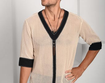 Mens Mesh Shirt - Yoga Wear - Shaman Clothing - Rave Clothes - Tribal Clothing Men - Bohemian shirt -Mens Ethnic Clothing
