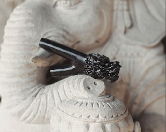 Handcrafted Petrified Wood Dragon Kuripe for Shamanic Rituals and Self-Application