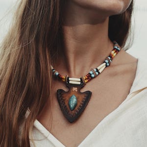 Buffalo Leather Shaman Amulet Necklace: Boho Festival Jewelry