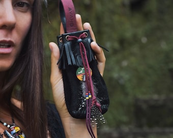 Handmade Leather Shamanic Bag: Kuripe & Hape Holder, Belt Accessory