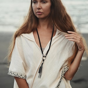 Buffalo Leather Shaman Amulet Necklace: Beaded Boho Festival Jewelry