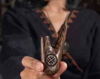 Pipa Kuripe de madera de palma / Sostenible / Autoaplicador chamánico Hape / Herramienta para ceremonias balinesas